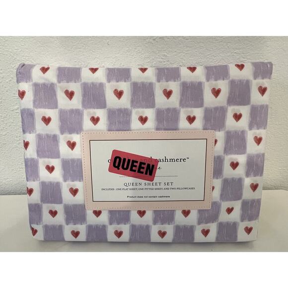 Cupcakes & Cashmere Queen Sheet Set Hearts Purple Pink - Picture 1 of 4